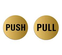 Señales Push Pull Conjunto de 2 Ø 75 mm Cartel Placa Aluminio oro adhesivo