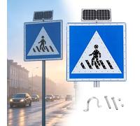 Señales Solares de Tráfico para Peatones, Señal de Cruce de Peatones LED, Visible 500 m, IP65 Resistente Agua, Estructura de Aluminio, para Pueblos y Zonas Suburbanas(30")