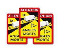 Señalización Angles Morts para Camiones, Set de 3 Pegatinas Adhesivas de Advertencia, Rojo y Amarillo, 25x17 cm, Señales de Seguridad Obligatorias para Vehículos Grandes