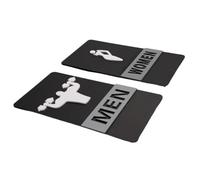 Señalización del baño de acrí, Letrero for puerta de baño, for todos los géneros, 8,7 x 4,7 pulgadas, negro, con símbolos gráficos.