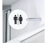 Señalización del baño de acrí, Letreros de baño colgantes de metal de doble cara, blancos, de 6 pulgadas, redondos, con varilla de 4,7 pulgadas, for todos los géneros.