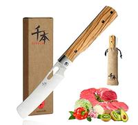 SENBON 440A Cuchillo de pelar de bolsillo plegable japonés ultra afilado de acero inoxidable Mango de oliva natural Cuchillo de cocina portátil para acampar al aire libre