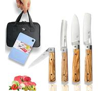 SENBON 440A papel de regalo de acero inoxidable 4 piezas cuchillo de cocina plegable afilado cuchillo de pelar cuchillo de pan mango de oliva Natural cuchillo de Chef portátil