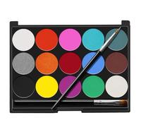 Senbos Pintura Facial, 15 Colores Seguridad No Tóxica Pintura de Cara para Niños y Adultos, Juego de Pintura Corporal Lavable con 2 Pinceles para Halloween, Fiestas, Cosplay y Carnaval