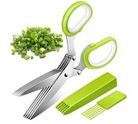 Senbos Tijera para Hierbas de Cocina en Acero Inoxidable, Tijera de Hierbas con 5 Hojas, Tijera de Cocina Multifunción con Peine de Limpieza para Picar Albahaca, Cebollino, Orégano, Romero