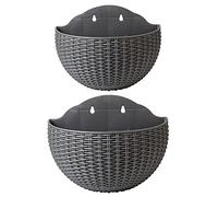 2 macetas Colgantes de imitación de ratán para Colgar en la Pared, semicírculo, para Exteriores, con Orificio de Drenaje y Ganchos, Cesta Colgante de plástico para jardín para Valla de balcón (Gris)
