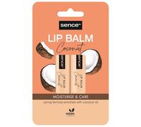 Sence Beauty Lip Balm Coconut, lápiz labial vegano, de coco para el cuidado de los labios contra los labios secos, para mujeres y hombres, 2 x 4,3 g