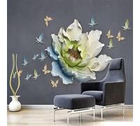 Sencillas Frescas Y Hermosas Flores Y Mariposas En Relieve Papel Pintado 3D Seda De Lujo Pared Estudio Comedor Sofa Dormitorio Madera Salon Tv Decorativo-200cm×140cm
