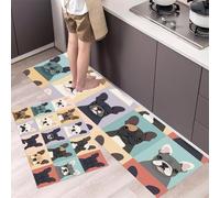 Sencillo Bonito 2 Piezas Alfombras Cocina, Bulldog Francés Dibujos Animados Antifatiga Tapete de Cocina para Piso Salón Alfombra de Cocina - 43x75+43x150cm