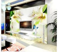 Sencillo Fresco Bello Lirios Reflejo 3D Papel Pintado Tapiz Textura de Seda Oficina Comedor Sofá Dormitorio Sala Estar TV Fondo Pantalla-350cm×256cm