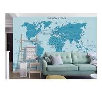 Sencillo Original Fresco Azul Mapa Del Mundo 3D Papel Pintado Pared Fácil Instalación Oficina Sala Estar Sofá Dormitorio TV Fondos Decoración-200cm×140cm