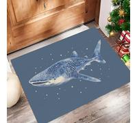 Sencillo Soñador Felpudo Antideslizante - 50 x 80 cmLíneas Tiburones Ballena Trampa de Tierra Felpudo Exterior e Interior para Entrada Limpia - Fácil de Cuidar - Azul Claro