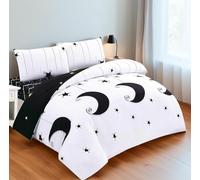 Sencillo Y Elegante Funda Nórdica 155x200 cm Luna Y Estrellas Juego de Funda de Edredón Microfibra 155x220 cm y Fundas de Almohada 50x75 cm Muy Suave y Transpirable
