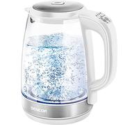 Sencor Hervidor de cristal SWK 2190WH con capacidad de 2,0 l, potencia de 2200 W, acero inoxidable, luz LED interna, 100% libre de BPA, ajuste de temperatura (50 °C a 100 °C)