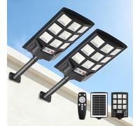 SENDALE 2 Packs Farolas Solares Exterior,Focos Led Solares con Mando a Distancia,IP66 Impermeable Luz Solar Exterior,6500K Foco Solar Sensor de Movimiento,Luz de Seguridad Jardín