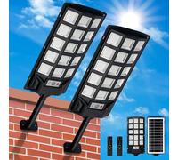 SENDALE Lámparas solares de 500 W para exteriores, 2 unidades con mando a distancia, 6500 K, farola solar de calle, crepúsculo hasta el amanecer, IP66, lámpara solar de camino al aire libre para