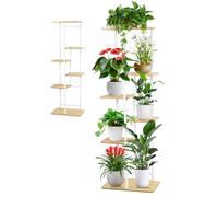 SenDeluz Estante Alto de Metal y Madera de 6 Niveles - Soporte para Plantas Interior y Exterior - Estante para Flores y Plantas de Varios Niveles para Balcón, Jardín