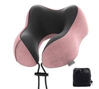 Senders Almohada de viaje de espuma viscoelástica para el cuello, ligera, paquete rápido para avión, tren, coche, almohada de apoyo para el cuello para viajes, camping (rosa)