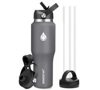 SENDESTAR Botella de agua de 40 onzas, 2 tapas (tapa con pajilla), boca ancha, acero inoxidable aislado al vacío, doble pared, mantiene los líquidos fríos o calientes todo el día, diseño deportivo a