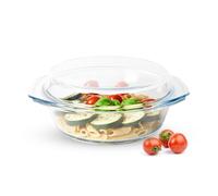 Sendez Fuente redonda de 2,8 l con tapa de vidrio de borosilicato, resistente al calor, diámetro de 22 cm, molde transparente para horno