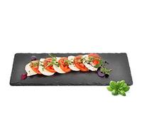 Sendez Juego de 2 platos de pizarra de 35 x 15 cm, platos para servir y platos de queso de pizarra natural con borde de rotura rústico, posavasos antideslizantes para queso, sushi, aparadores y