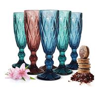 Sendez Juego de 6 copas de champán de colores de 150 ml de cristal tintado con superficie estructurada en verde, violeta y azul, ideal para ocasiones festivas, apto para lavavajillas