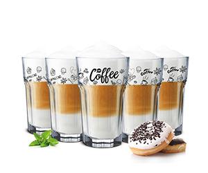 Sendez - Juego de 6 Vasos de café (300 ML), Sin Cuchara, 12x7,5 cm