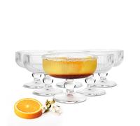 Sendez Juego de 6 vasos de martín para cócteles y helados de cristal, 320 ml, cuencos de postre sobre pie, con diseño estructurado, aptos para lavavajillas
