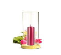 Sendez Portavelas de cristal con plato de madera, portavelas, decoración de mesa, portavelas, farol