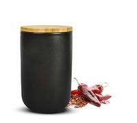 Sendez Tarro negro de 800 ml con tapa de madera, recipiente para cereales, azucarero de cerámica