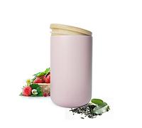 Sendez Tarro rosa de porcelana con tapa de bambú - Tarro de almacenamiento - Tarro de almacenamiento