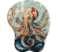 SENDJJ 3D Alfombrilla de ratón con reposamuñecas Carte du Monde Pieuvre Alfombrilla de ratón con cojín de Gel Alfombrilla de ratón ergonómica para Ordenador portátil