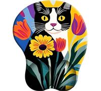 SENDJJ 3D Alfombrilla de ratón con reposamuñecas Chat Noir parmi Les fleurs1 Alfombrilla de ratón con cojín de Gel Alfombrilla de ratón ergonómica para Ordenador portátil