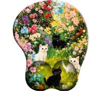 SENDJJ 3D Alfombrilla de ratón con reposamuñecas Des Chats parmi Les Fleurs Alfombrilla de ratón con cojín de Gel Alfombrilla de ratón ergonómica para Ordenador portátil