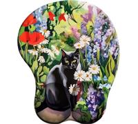 SENDJJ 3D Alfombrilla de ratón ergonómica con reposamuñecas de Gel Chat Noir parmi Les Fleurs con Base de Goma Antideslizante Apta para Ordenador Oficina hogar