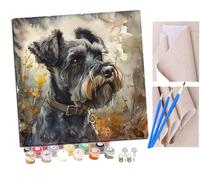SENDJJ Pintar por números adultos Animal mascota perro Schnauzer (12) DIY pintar por números, pinturas para niños, paint by numbers lienzos para pintar cuadros decoración (16" x 16")