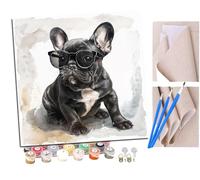 SENDJJ Pintar por números adultos Bebé bulldog francés con gafas (3) DIY pintar por números, pinturas para niños, paint by numbers lienzos para pintar cuadros decoración (16" x 16")