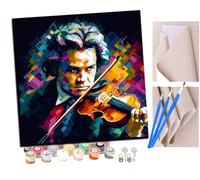 SENDJJ Pintar por números adultos Beethoven tocando el violín (píxel 2) DIY pintar por números, pinturas para niños, paint by numbers lienzos para pintar cuadros decoración (16" x 16")