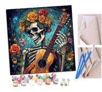 SENDJJ Pintar por números adultos Esqueleto tocando la guitarra flor (7) DIY pintar por números, pinturas para niños, paint by numbers lienzos para pintar cuadros decoración (16" x 16")