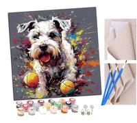 SENDJJ pintar por numeros adultos Pelota de tenis Schnauzer blanco colorida corriendo (2) DIY pintar por números,pinturas para niños,paint by numbers lienzos para pintar cuadros decoracion(16" x 16")