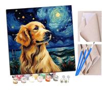SENDJJ pintar por numeros adultos Perro golden retriever con cielo estrellado (1) DIY pintar por números,pinturas para niños,paint by numbers lienzos para pintar cuadros decoracion(16" x 16")