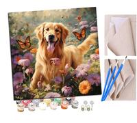 SENDJJ Pintar por números adultos Perro golden retriever feliz y mariposa (15) DIY pintar por números, pinturas para niños, paint by numbers lienzos para pintar cuadros decoración (16" x 16")