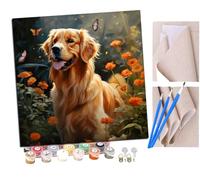 SENDJJ Pintar por números adultos Perro golden retriever feliz y mariposa (20) DIY pintar por números, pinturas para niños, paint by numbers lienzos para pintar cuadros decoración (16" x 16")