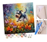 SENDJJ pintar por numeros adultos Schnauzer bebé colorido jugando con pelota (8) DIY pintar por números,pinturas para niños,paint by numbers lienzos para pintar cuadros decoracion(16" x 16")