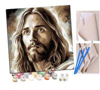 SENDJJ Pintar por Numeros Jesús en Blanco Santo (3) Adultos Kit de Pintura al óleo de Lienzo DIY para con Pinceles Pigmento Acrílico 40 x 40cm (Sin Marco)