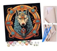 SENDJJ Pintar por numeros para Adultos Círculo mágico de lobo de colores al estilo del antiguo Egipto (35) Pintura por números Adultos y para niños-Lienzo pre Dibujado con numeros para Pintar 40x40cm