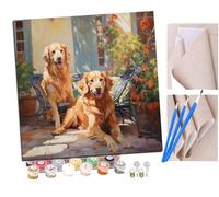 SENDJJ Pintar por numeros para Adultos Dos golden retrievers en el patio (4) Pintura por números Adultos y para niños-Lienzo pre Dibujado con numeros para Pintar con Pinceles 40x40cm