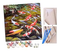 SENDJJ Pintar por numeros para Adultos Estanque Koi estilo chino (12) Pintura por números Adultos y para niños-Lienzo pre Dibujado con numeros para Pintar con Pinceles 40x40cm