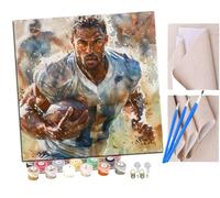 SENDJJ Pintar por numeros para Adultos Jugador de rugby corriendo (3) Pintura por números Adultos y para niños-Lienzo pre Dibujado con numeros para Pintar con Pinceles 40x40cm
