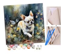 SENDJJ Pintar por numeros para Adultos Mariposas margaritas blancas de Chihuahua (3) Pintura por números Adultos y para niños-Lienzo pre Dibujado con numeros para Pintar con Pinceles 40x40cm